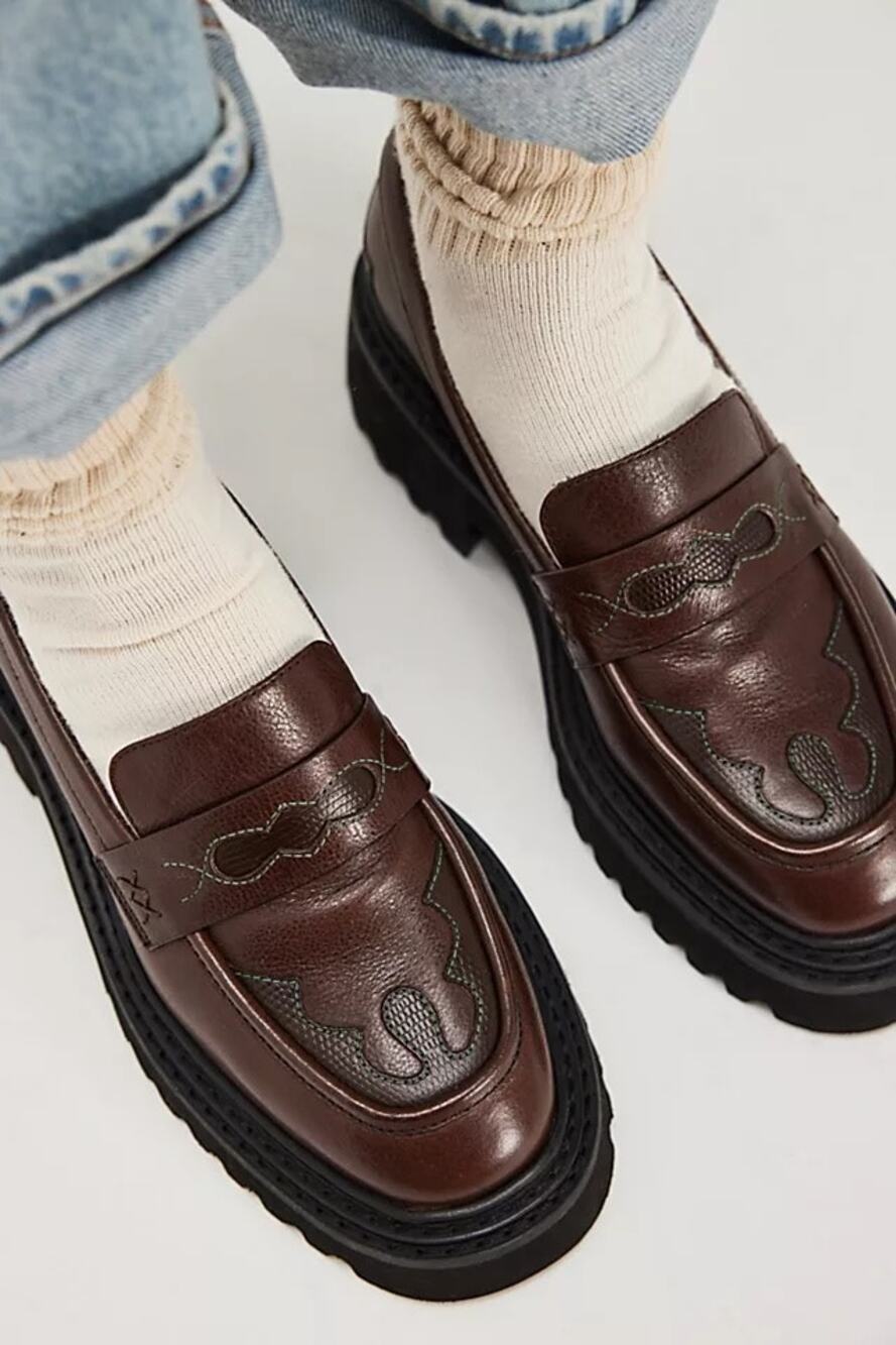 NIB Free People Women's Darci Platform Leather Penny Loafers Brown Women's Sz 9